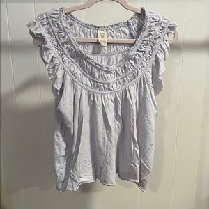 We The Free Light Blue Ruffled Blouse